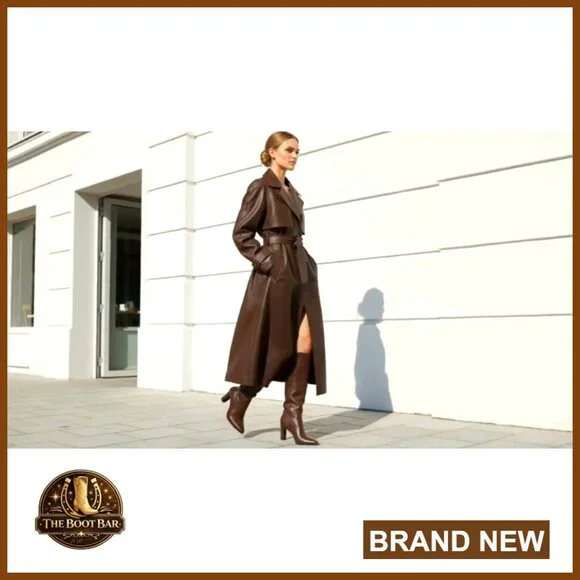 Knee High Boots Faux Leather Pointed Toe Block Heel Side Zipper Chic